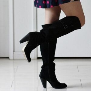 Seychelles Black Folklore Suede Over The Knee Heeled Boots Size 11